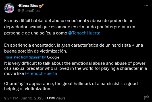 María Elena Ríos accuses Tenoch Huerta of sexual assault