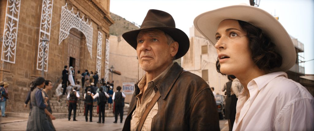(L-R): Indiana Jones (Harrison Ford) and Helena (Phoebe Waller-Bridge) in Lucasfilm's INDIANA JONES AND THE DIAL OF DESTINY. ©2023 Lucasfilm Ltd. & TM. All Rights Reserved.