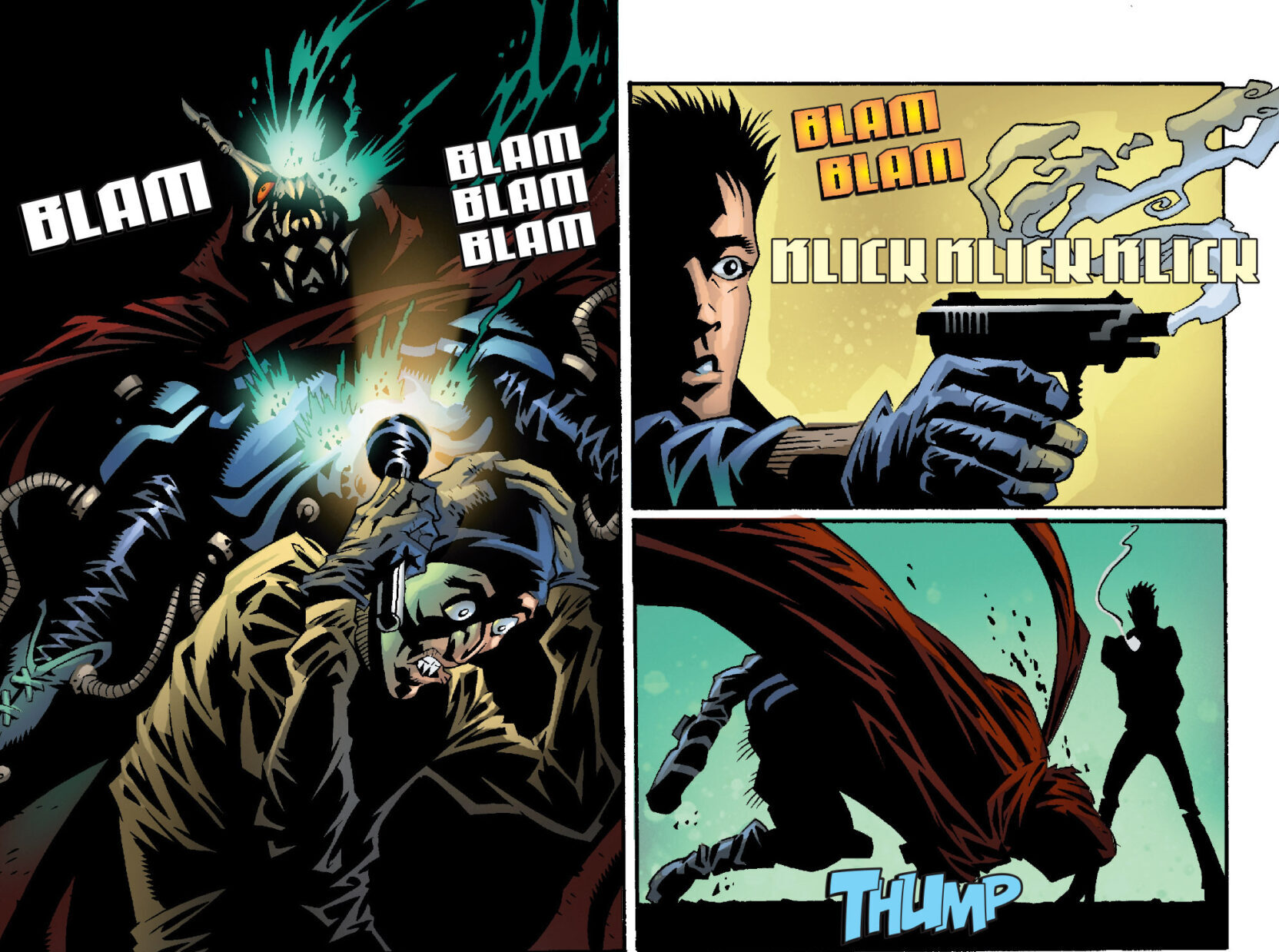 Parker Robbins makes a split second decision in The Hood Vol. 1 #1 "Blood From Stones Chapter 1" (2002), Marvel Comics. Words by Brian K. Vaughan, art by Kyle Hotz, Eric Powell, Brian Haberlin, and Randy Gentile.