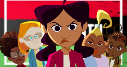 Penny (Kayla Pratt), Zoey (Soleil Moon Frye), Michael (EJ Johnson), Dijonay (Karen Malina White), and Maya (Keke Palmer) are unhappy going another Juneteenth without reparations in The Proud Family: Louder and Prouder Season 2 Episode 3 "Curved" (2023), Disney
