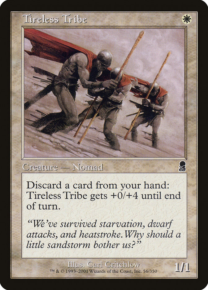 Tireless Tribe via Card #56, Magic: The Gathering - Odyssey (2001), Wizards of the Coast. Art by Cari Critchlow.