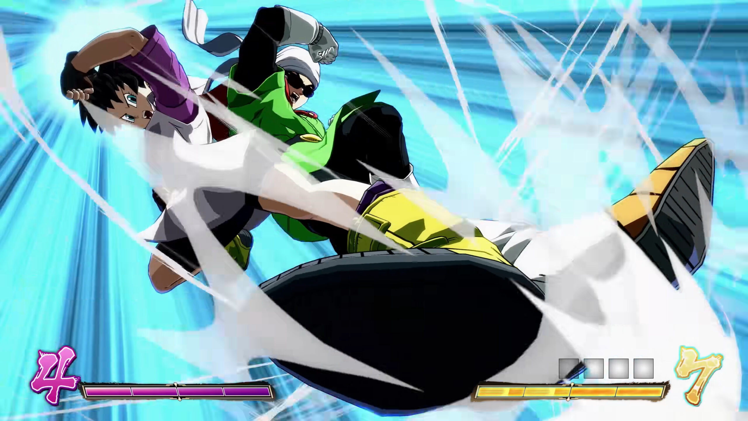 Videl (Yuko Minaguchi) and the Great Saiyaman (???) deliver justice in Dragon Ball FighterZ (2018), Arc System Works