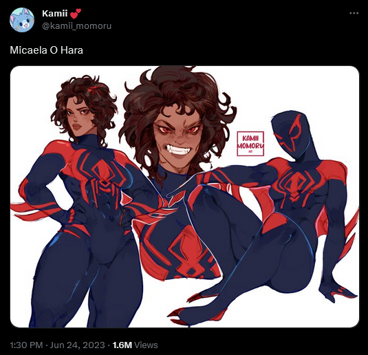 @kamii_momoru shares a new piece featuring their gender-bent Spider-Man 2099