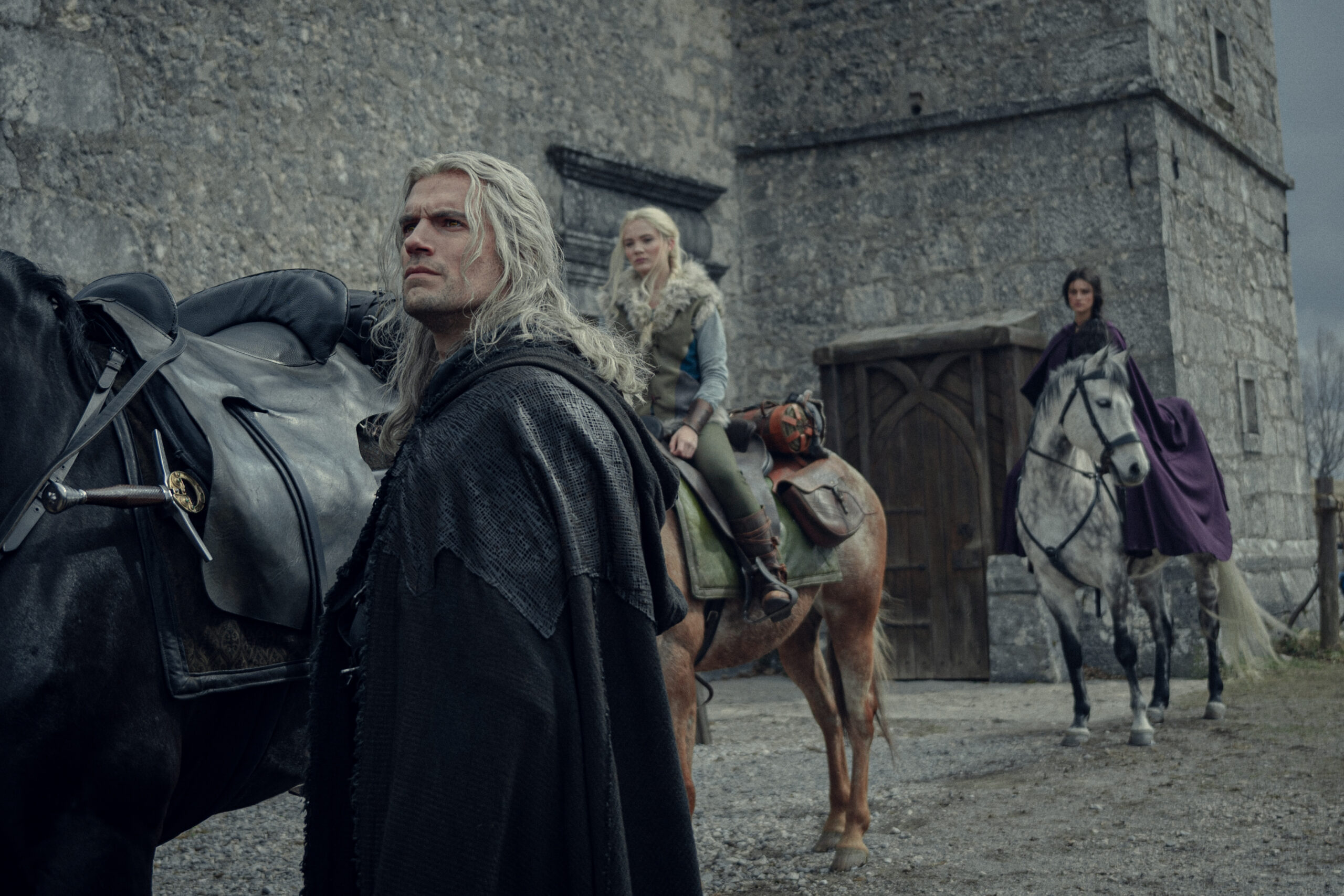 Geralt (Henry Cavill), Ciri (Freya Allan), and Yennefer (Anya Chalotra) find themselves walking into trouble in The Witcher Season 3 Episode 1 "Shaerrawedd" (2023), Netflix