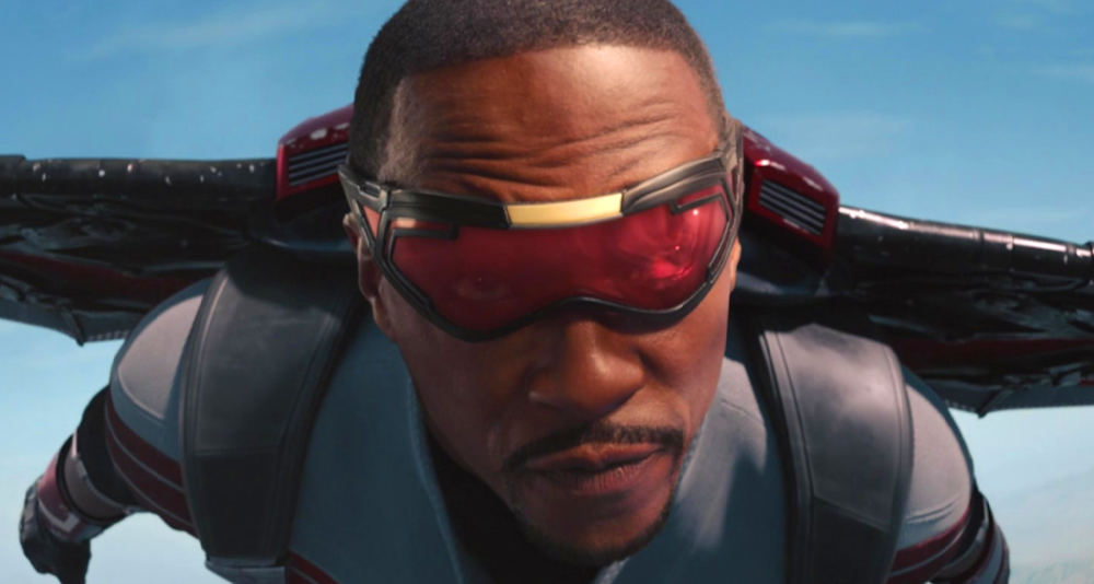 Sam Wilson (Anthony Mackie) takes to the skies in The Falcon and the Winter Soldier Season 1 Episode 1 "New World Order" (2021), Marvel Entertainment