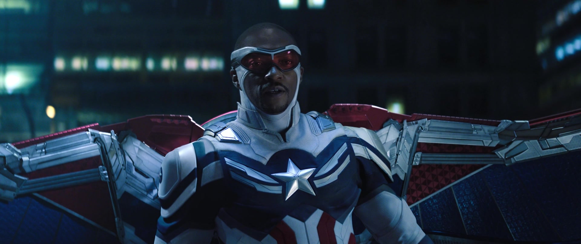 Sam Wilson (Anthony Mackie) spreads his wings in The Falcon and the Winter Soldier Season 1 Episode 8 "One World, One People" (2023), Marvel Entertainment