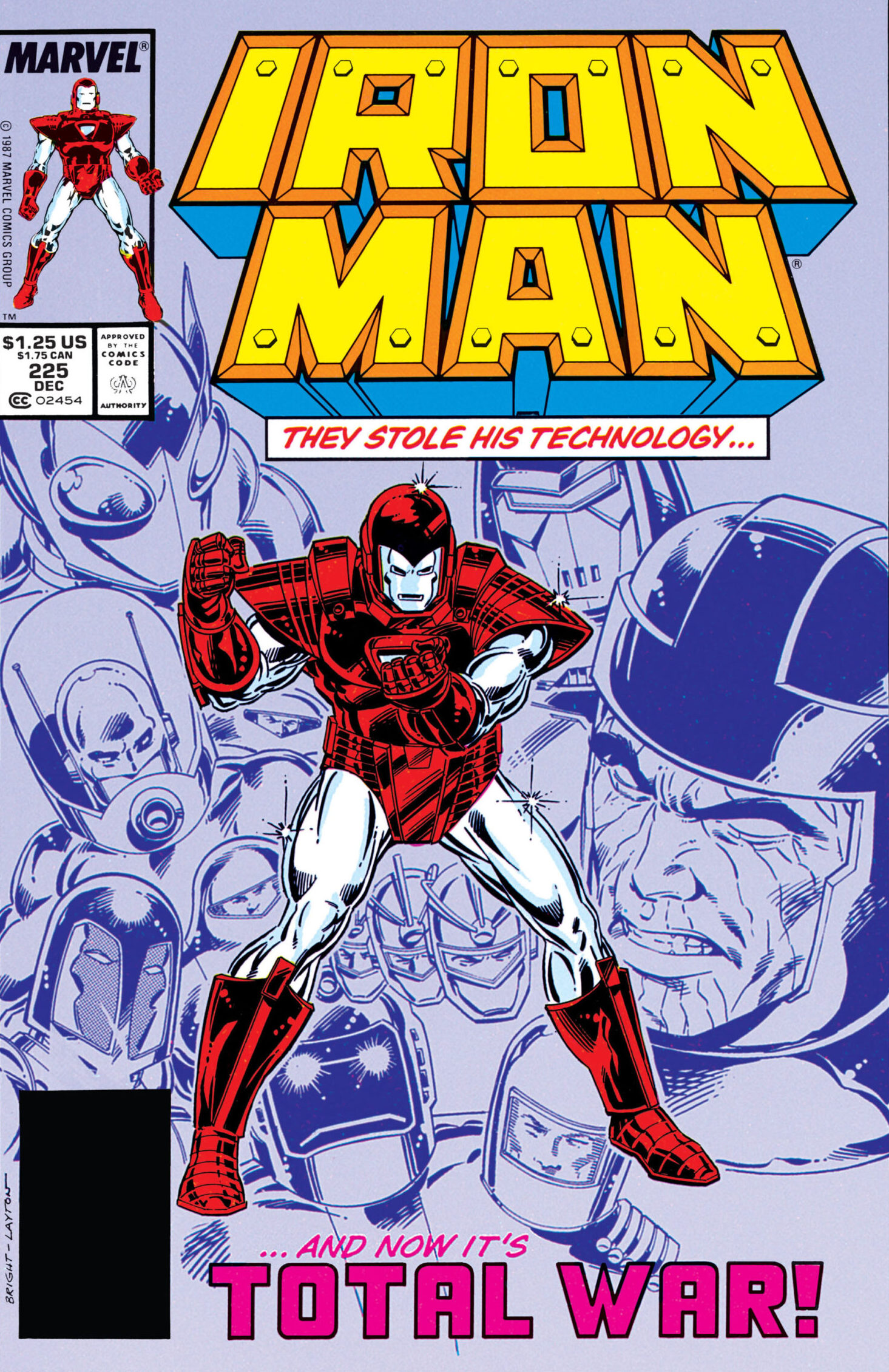 Tony Stark is mad as hell on Mark Bright and Bob Layton's cover to Iron Man Vol. 1 #225 "Stark Wars, Chapter I" (1987), Marvel Comics