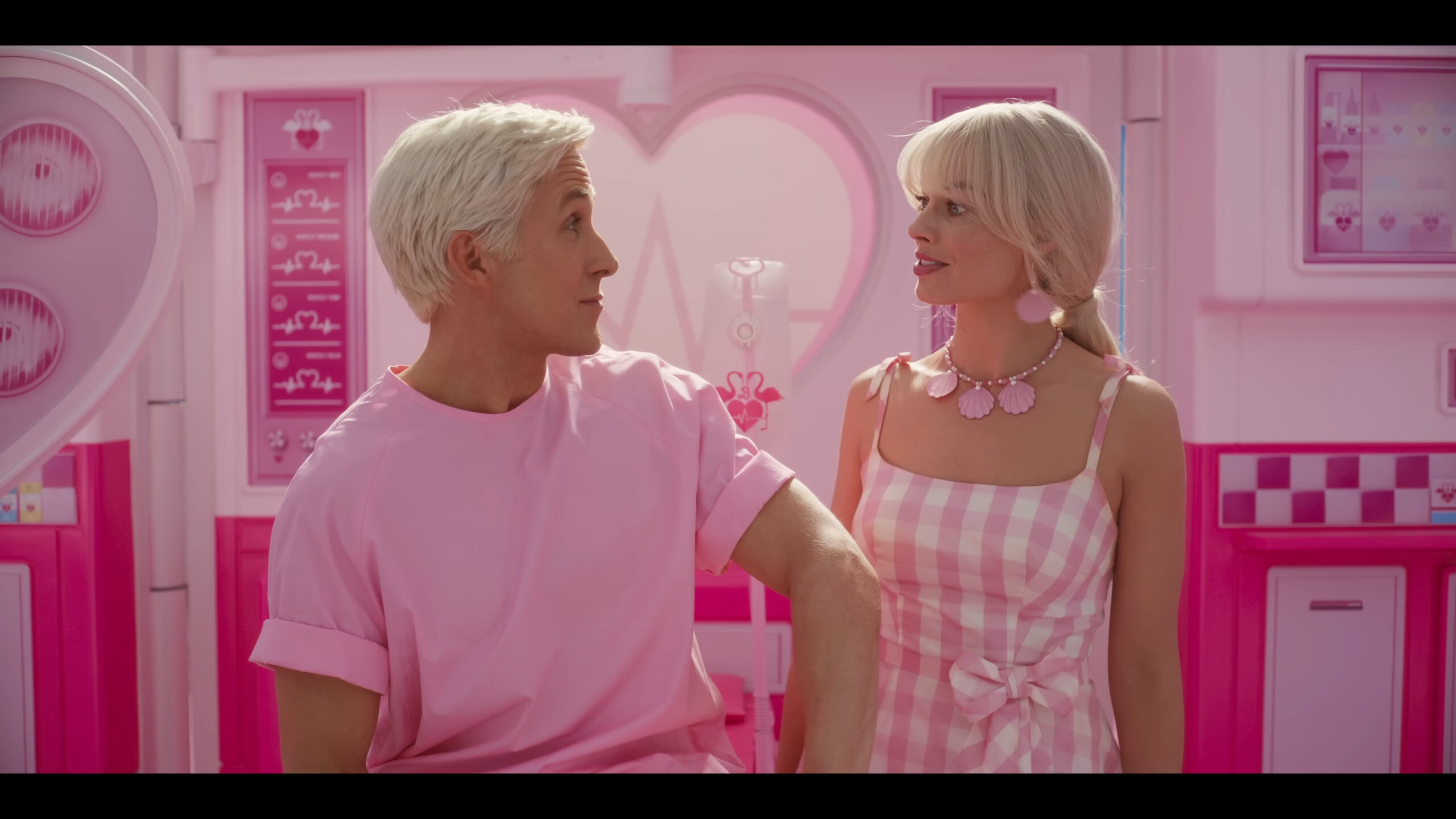 Ken (Ryan Gosling) has a question for Barbie (Margot Robbie) in Barbie (2023), Warner Bros. Pictures