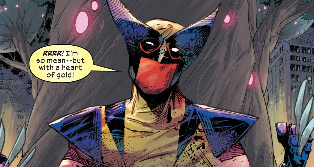 Deadpool tries to join Krakoa in Wolverine Vol. 7 #20 "Trigger Warning" (2020), Marvel Comics. Words by Benjamin Percy, art by Adam Kuybert, Frank Martin, Dijjo Lima, and Cory Petit.