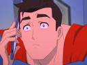 Superman (Jack Quaid) gets an emergency phone call in My Adventures with Superman Season 1 Episode 2 "My Interview with Superman" (2023), DC Animation