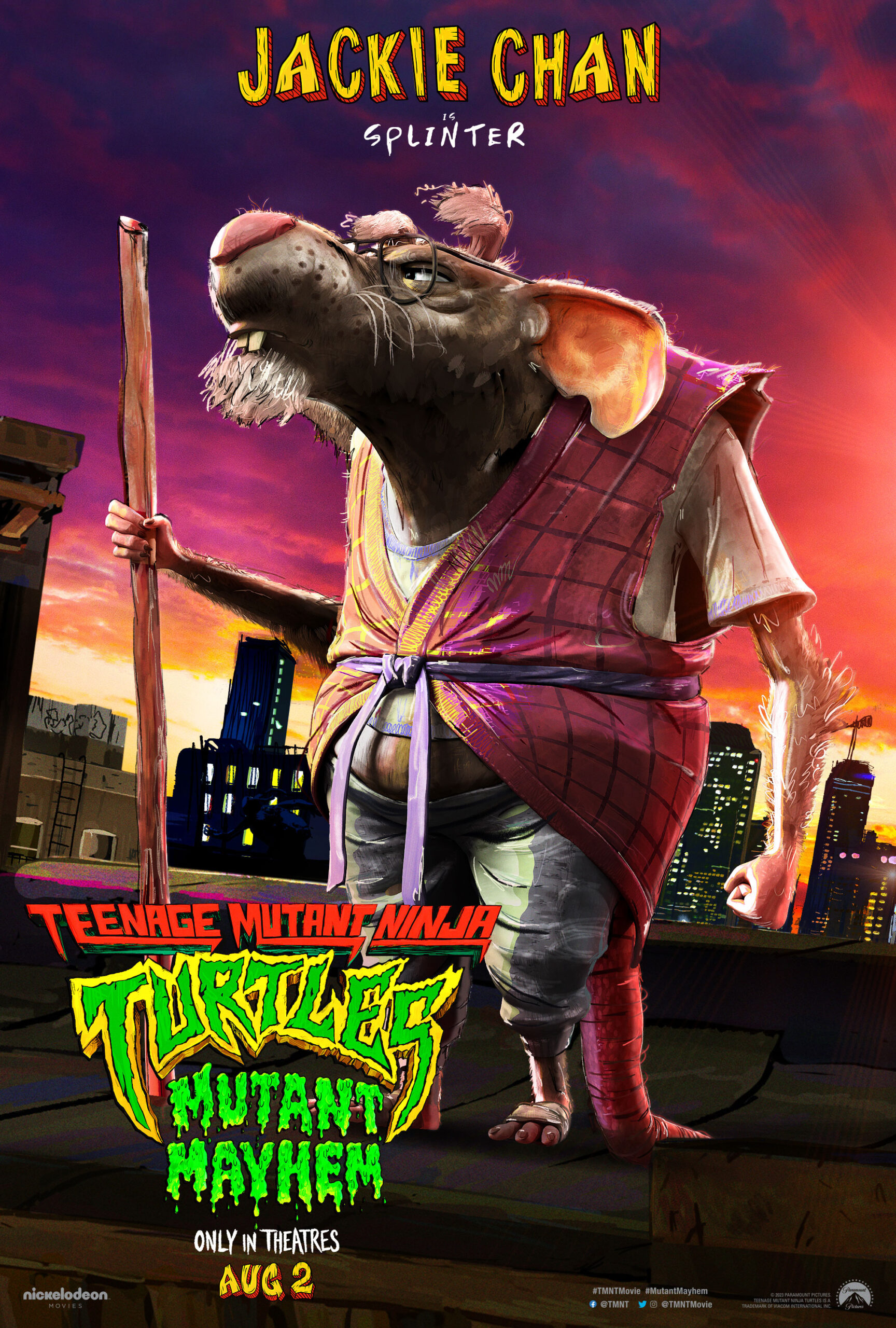 Cartaz do personagem Splinter para Teenage Mutant Ninja Turtles: Mutant Mayhem (2023), Paramount Pictures