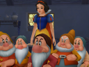 The Seven Dwarfs gather to protect Snow White (Carolyn Gardner) from Ventus (Jesse McCartney) in Kingdom Hearts Birth by Sleep (2009), Square Enix