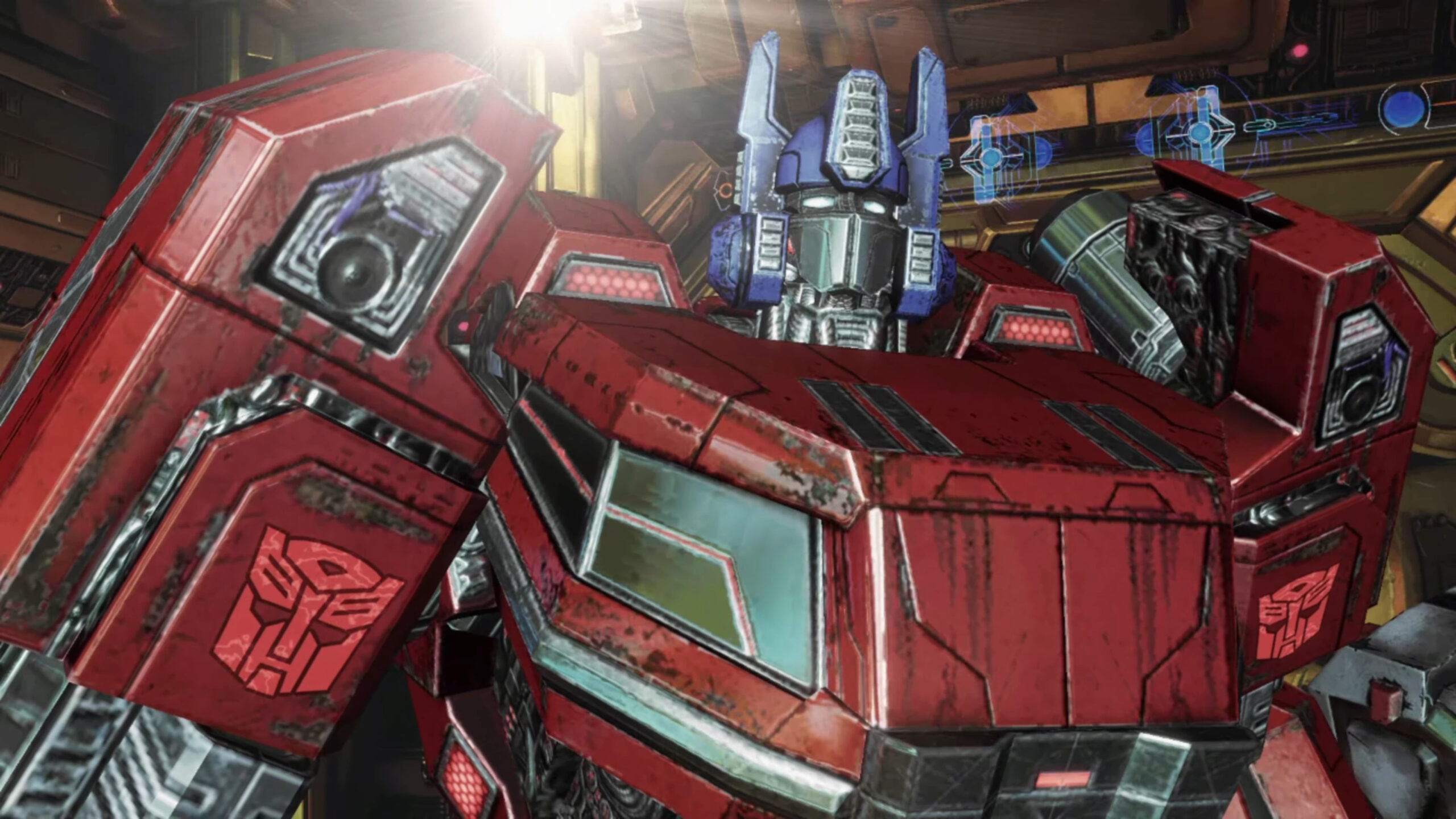 Optimus Prime (Peter Cullen) prepares himself for a fight in Transformers: Fall of Cybertron (2012), Activision