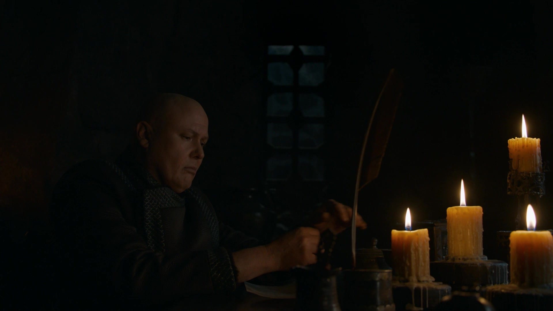 Varys (Conleth Hill) is unaware of what his immediate future holds in Game of Thrones Season 8 Episode 5 “The Bells” (2019), HBO