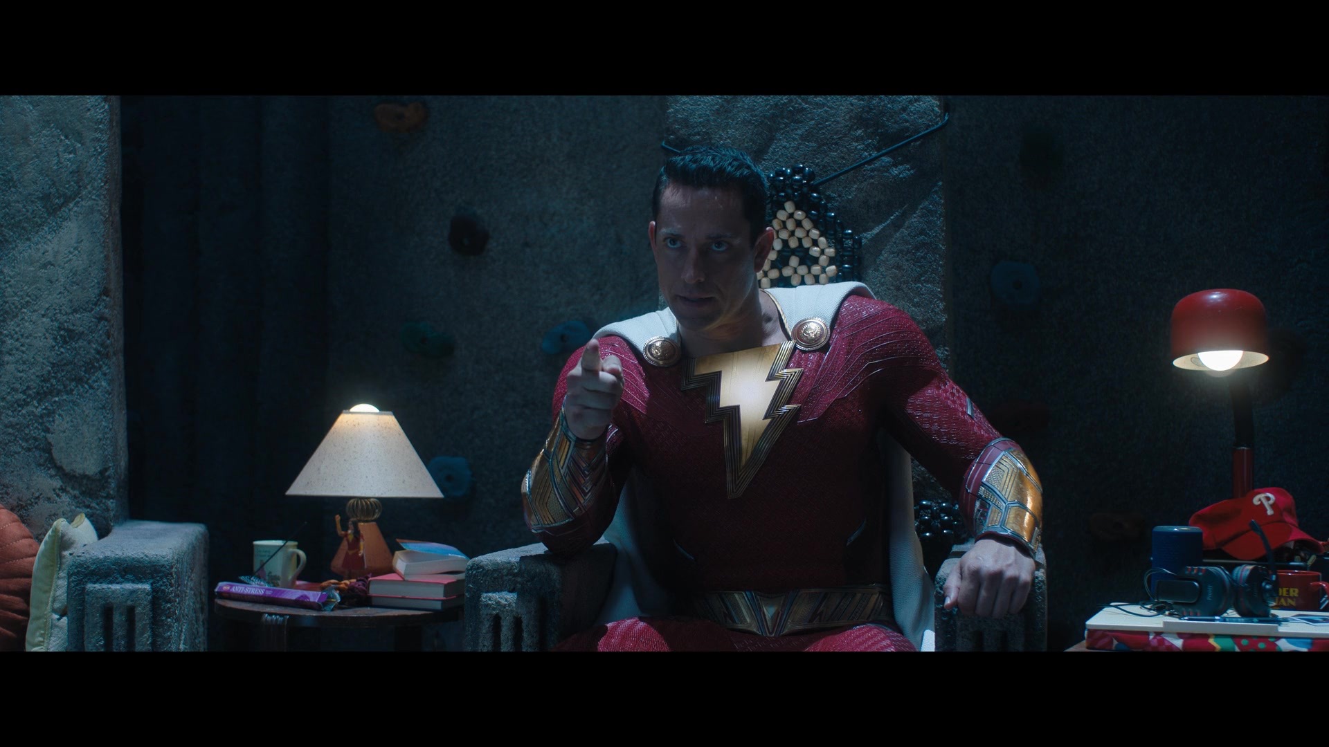 Shazam (Zachary Levi) takes his seat in the Rock of Eternity in Shazam! Fury of the Gods (2023), Warner Bros. Pictures