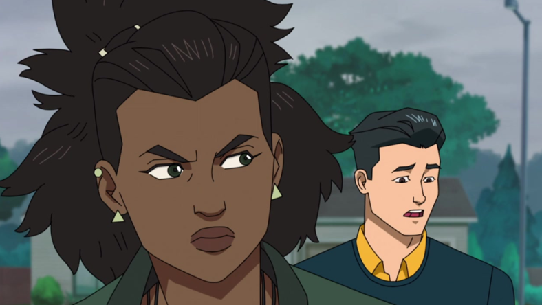 Amber Bennett (Zazie Beetz) wants nothing to do with Mark Grayson (Steven Yeun) in Invincible Season 1 Episode 7 "We Need To Talk" (2021), Amazon