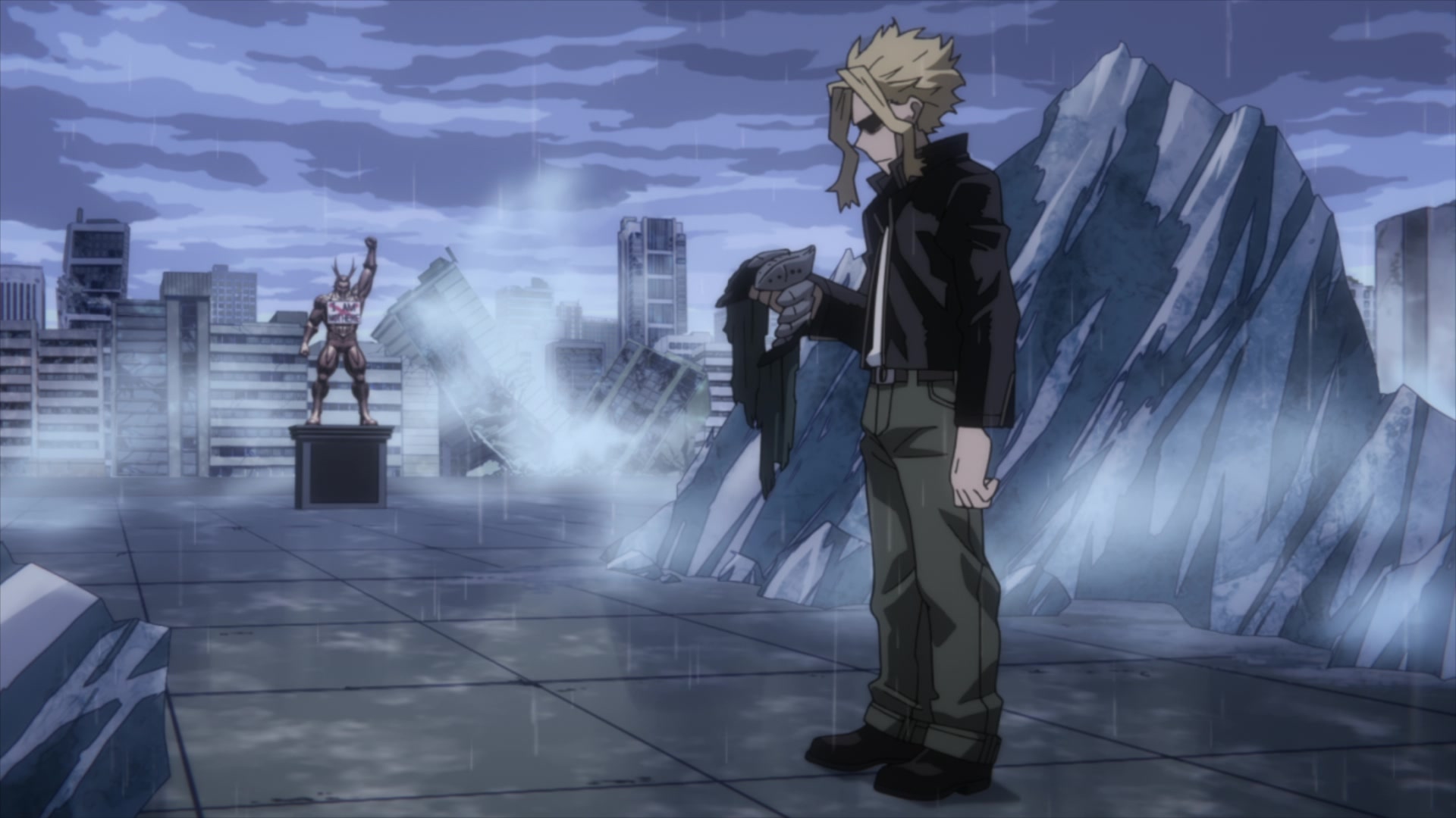 All Might (Kenta Miyake) stands in the ruins of the Paranormal Liberation Front's war in My Hero Academia Season 6 Episode 25 "Full Power!!" (2023), Studio Bones