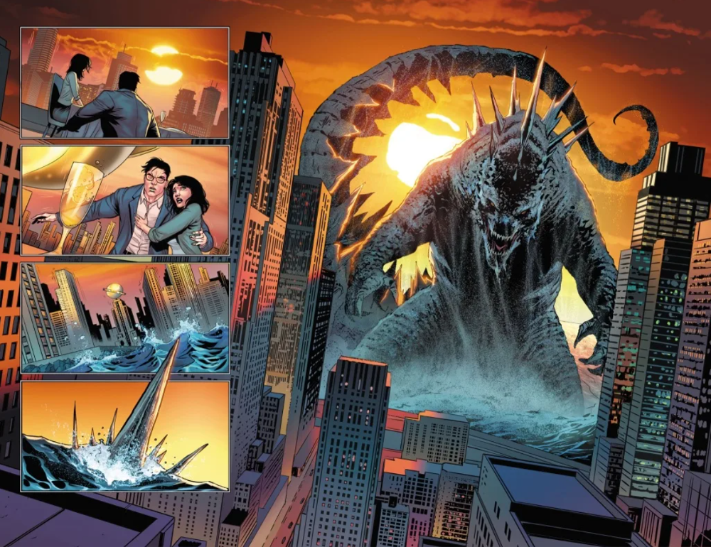 Godzilla v Kong v Justice League preview art