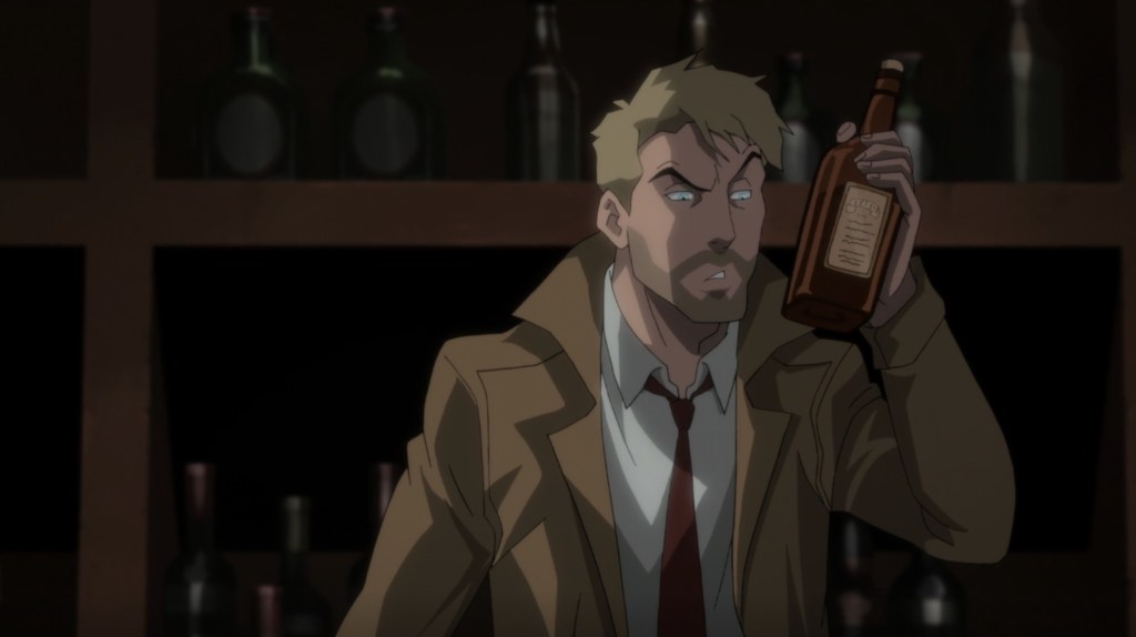 John Constantine (Matt Ryan) drunk at a pub in Justice League Dark: Apokolips War (2020), Warner Bros. Animation