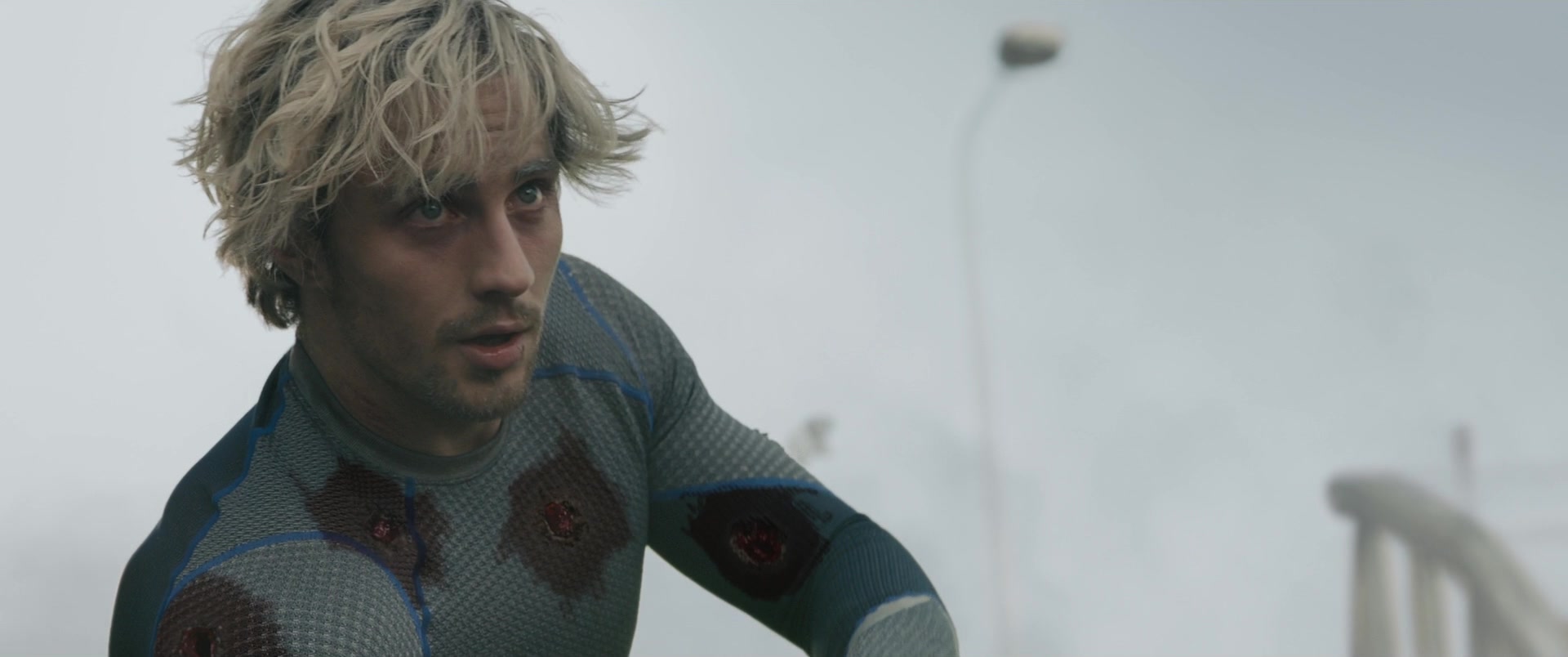 Quicksilver (Aaron-Taylor Johnson) meets his end during the Battle of Sokovia in Avengers: Age of Ultron (2015), Marvel Entertainment