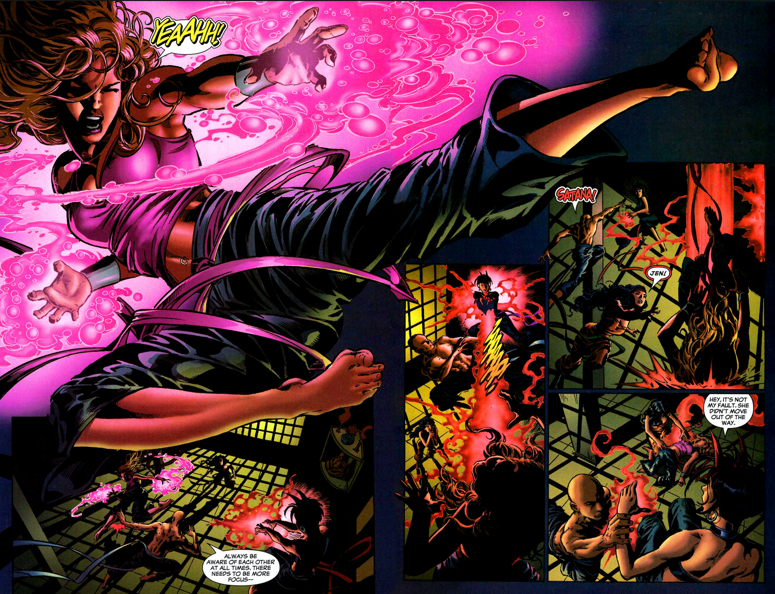 Jennifer Kale trains her body and her mind in Witches Vol. 1 #2 "The Brood' (2004), Marvel Comics. Words by Brian Patrick Walsh, art by Mike Deodato Jr., Michael Kelleher, and Dave Sharpe