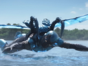 Jamie Reyes (Xolo Maridueña) breaks his fall in Blue Beetle (2023), DC Studios