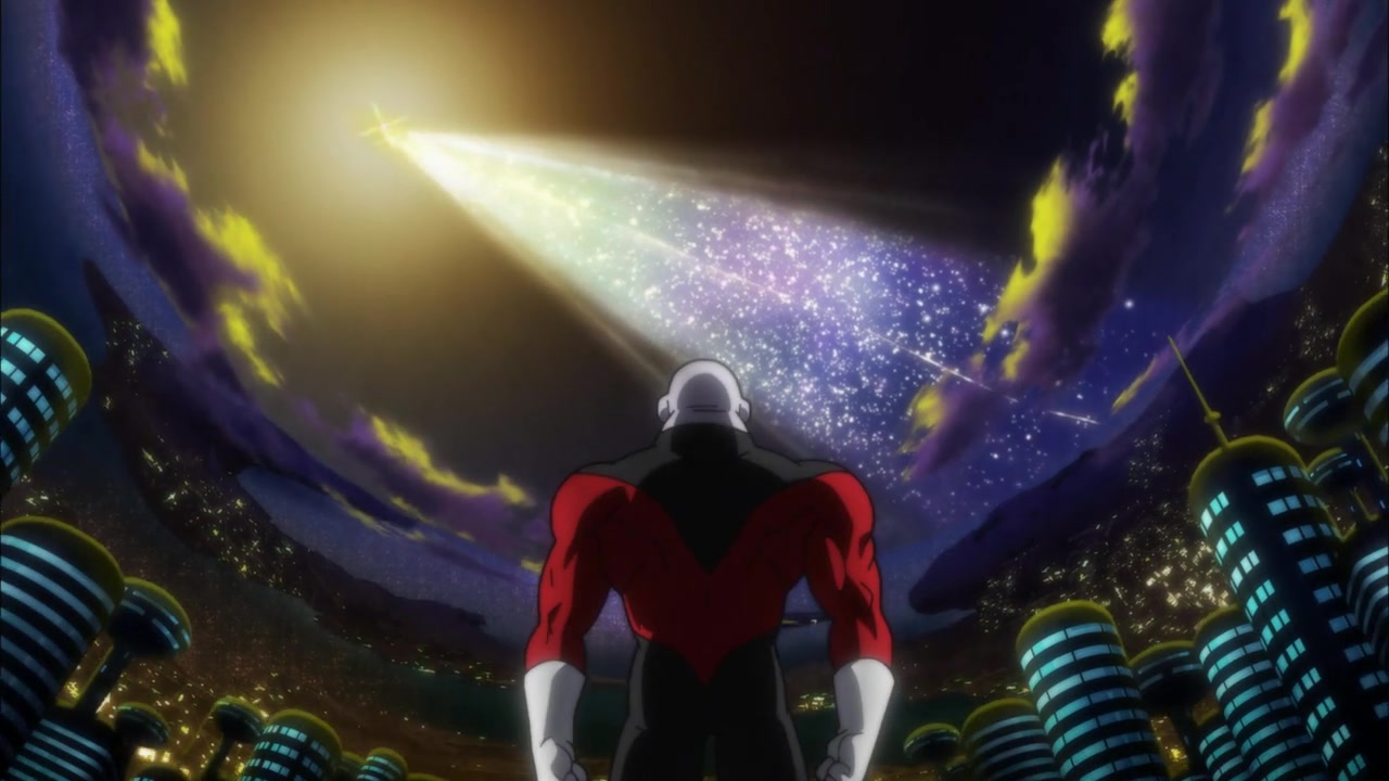 Jiren (Eiji Hanawa) is returned home in Dragon Ball Super Episode 121 "A Miraculous Conclusion! Farewell Goku! Until We Meet Again!" (2017), Shueisha