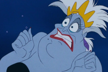 Ursula (Pat Carroll) encounters a bump in her plans in The Little Mermaid (1989), Walt Disney Studios