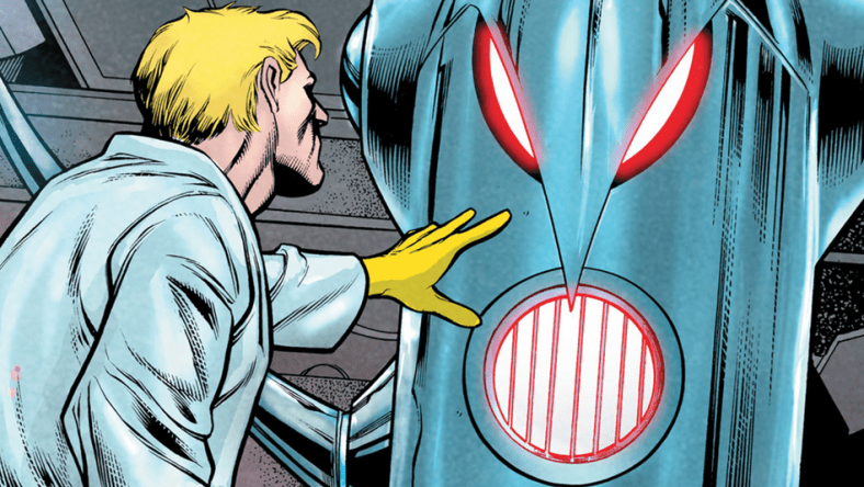 Hank Pym activates Ultron-1 in Age of Ultron Vol. 1 #9 (2013), Marvel Comics. Words by Brian Michael Bendis, art by Brandon Peterson, Carlos Pacheco, Roger Bonet, Paul Mounts, José Villarrubia, and Cory Petit