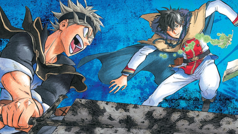 Asta clashes with Yuno on Yuki Tabata's color spread to Black Clover Ch. 105 "Two New Stars" (2017), Shueisha