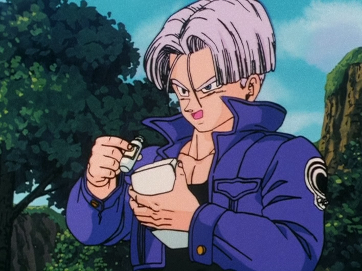 Trunks (Takeshi Kusao) returns his Time Machine to his Capsule Pack in Dragon Ball Z Episode 140 "The Discovery of an Evil Egg!! A Terrified Trunks" (1992), Toei Co. Ltd.