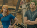 One Piece. (L to R) Emily Rudd as Nami, Mackenyu Arata as Roronoa Zoro, Iñaki Godoy as Monkey D. Luffy, Celeste Loots as Kaya, Jacob Romero Gibson as Usopp in season 1 of One Piece. Cr. Courtesy of Netflix © 2023