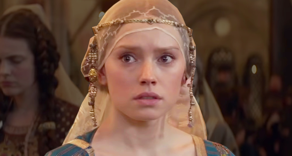 Ophelia (Daisy Ridley) attends the wedding of Claudius (Clive Owen) and Gertrude (Naomi Watts) in Ophelia (2018), Covert Media