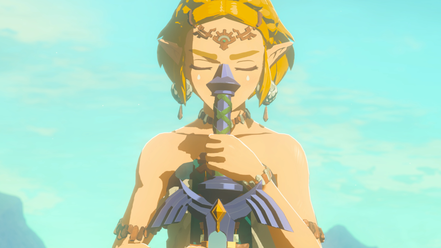 Zelda (Patricia Sommerset) draws the Master Sword in The Legend of Zelda: Tears of the Kingdom (2023), Nintendo