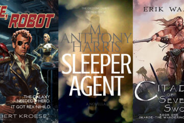 A collage of sci-fi, espionage, and fantasy book covers.