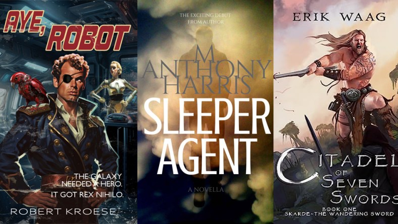 A collage of sci-fi, espionage, and fantasy book covers.