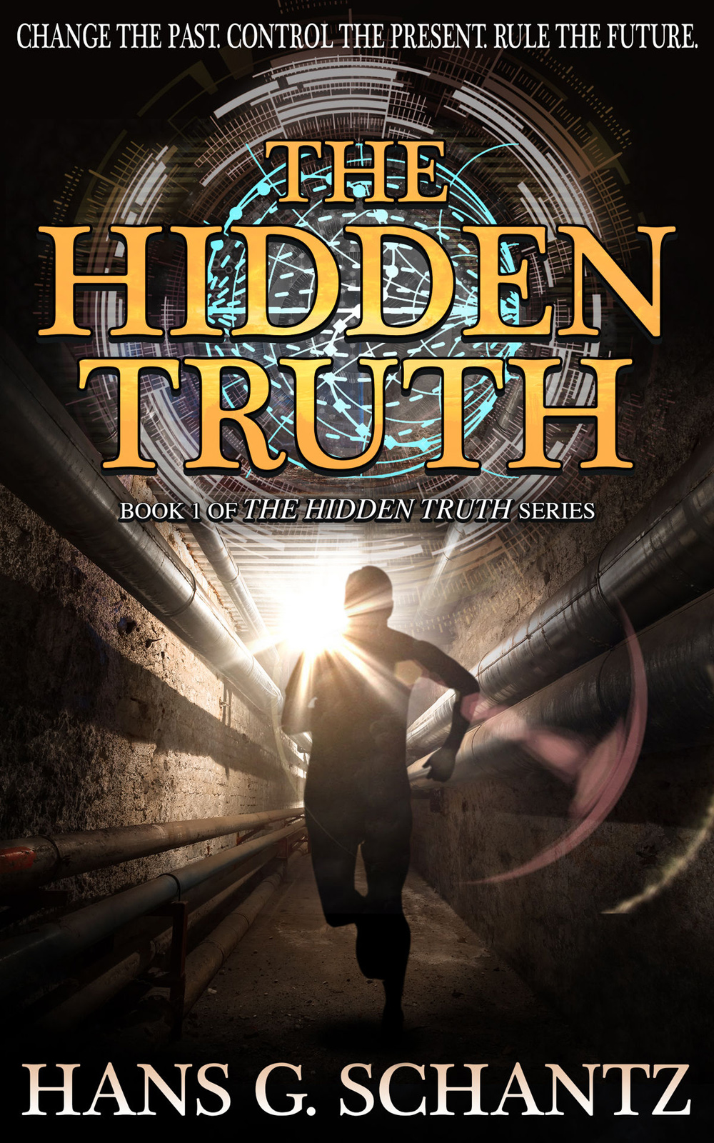 A shadowy figure runs through a corridor on the cover of 'The Hidden Truth.'