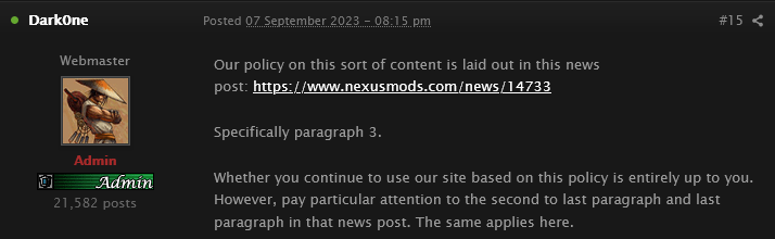 Robin "Dark0ne" Scott clarifies Nexus Mods' stance on anti-pronoun 'Starfield' mods.