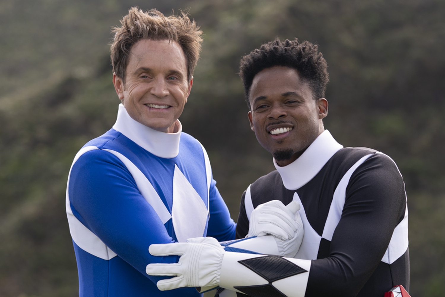 Billy Cranston (David Yost) and Zack Taylor (Walter Jones) suit up once more in Mighty Morphin Power Rangers: Once & Always (2023), Netflix