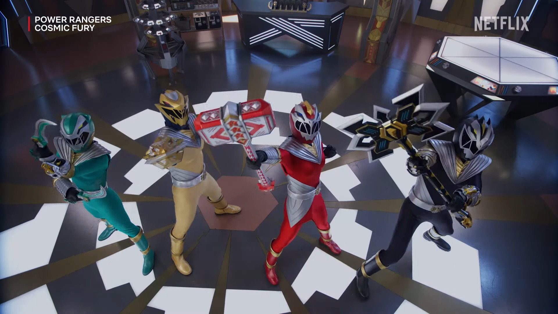 The titular team stands tall in the first trailer for 'Power Rangers: Cosmic Fury' (2023), Netflix