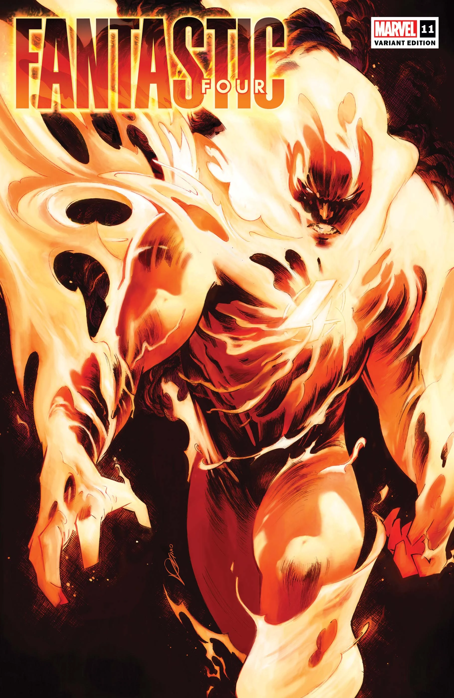 The Human Torch lights up on Alexander Lozano's variant cover to Fantastic Four Vol. 7 #11 "It's Slobberin' Time" (2023), Marvel Comics