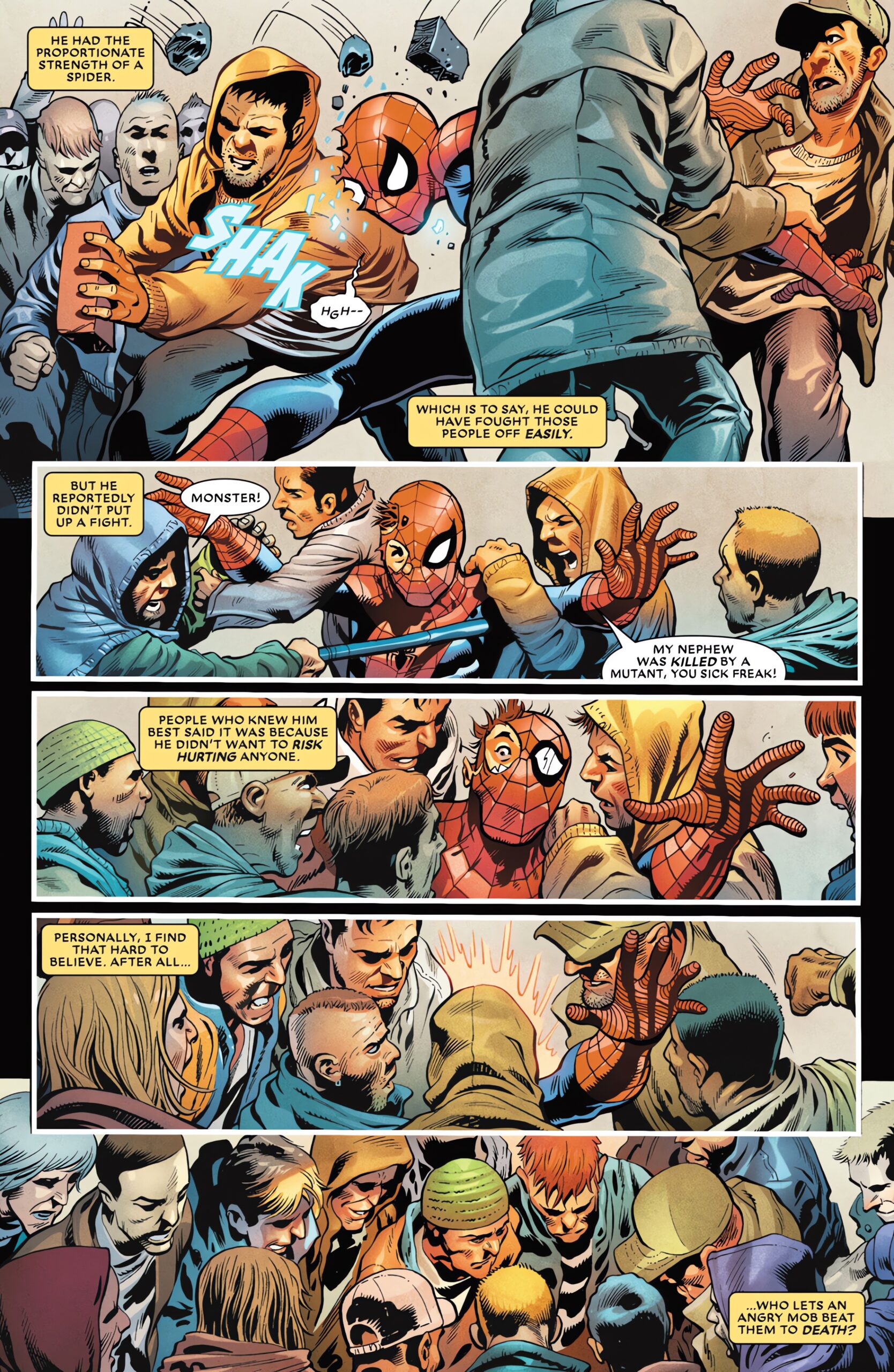 Marvel continues to prove it hates Spider-Man in X-Men: Days of Future Past - Doomsday Vol. 1 #1 (2023), Marvel Comics. Words by Marc Guggenheim, art by Manuel Garcia, Cam Smith, Yen Nitro, and Clayton Cowles.