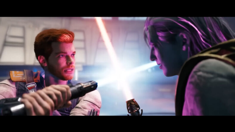 Dagan Gera (Cody Fern) brings Cal Kestis (Cameron Monaghan) to heel in Star Wars Jedi: Survivor (2023), Respawn