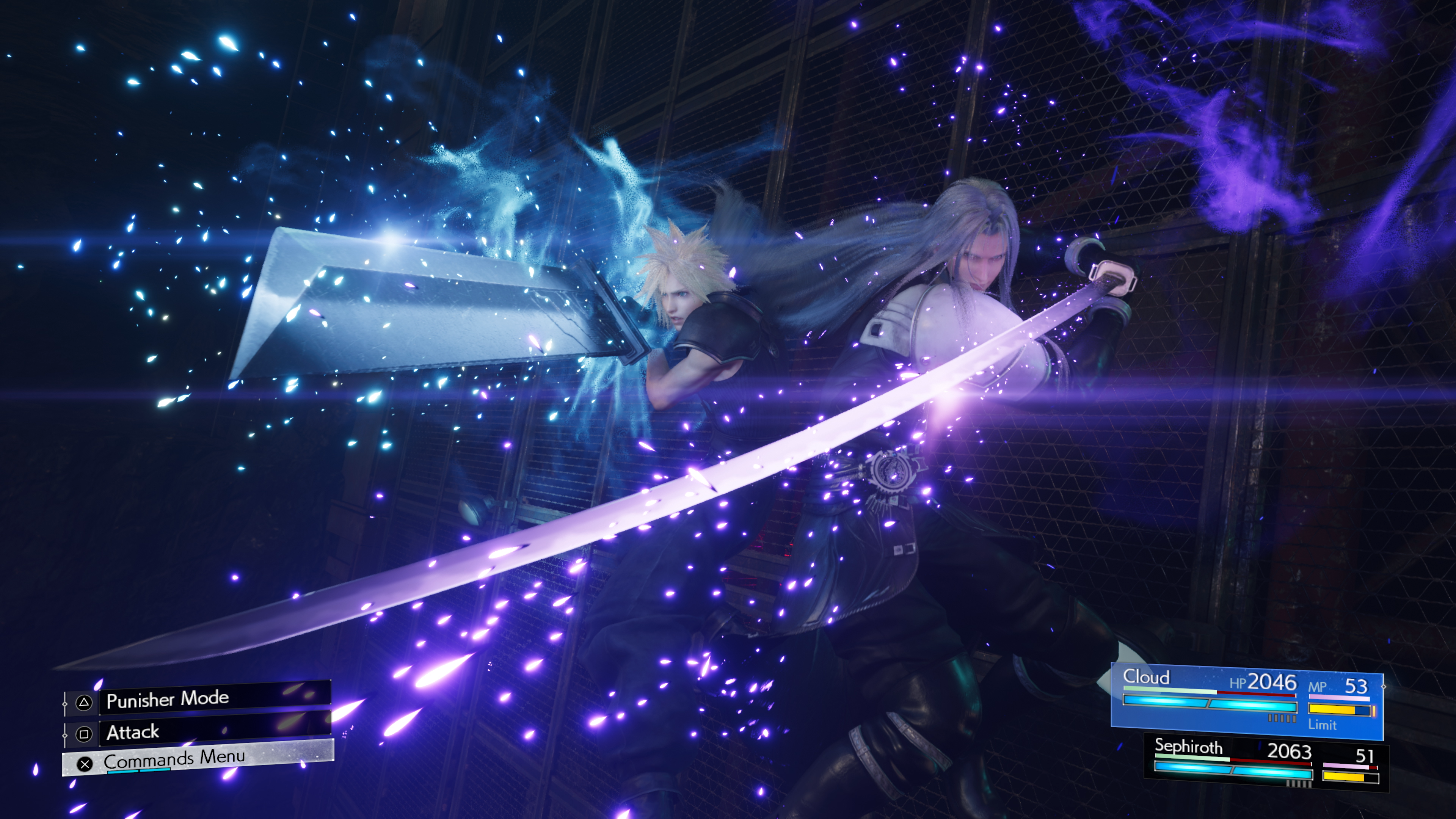 Cloud Strife (Takahiro Sakurai) and Sephiroth (Toshiyuki Morikawa) unsheath the Buster Sword and Masamune, respectively, in Final Fantasy VII Rebirth (2023), Square Enix