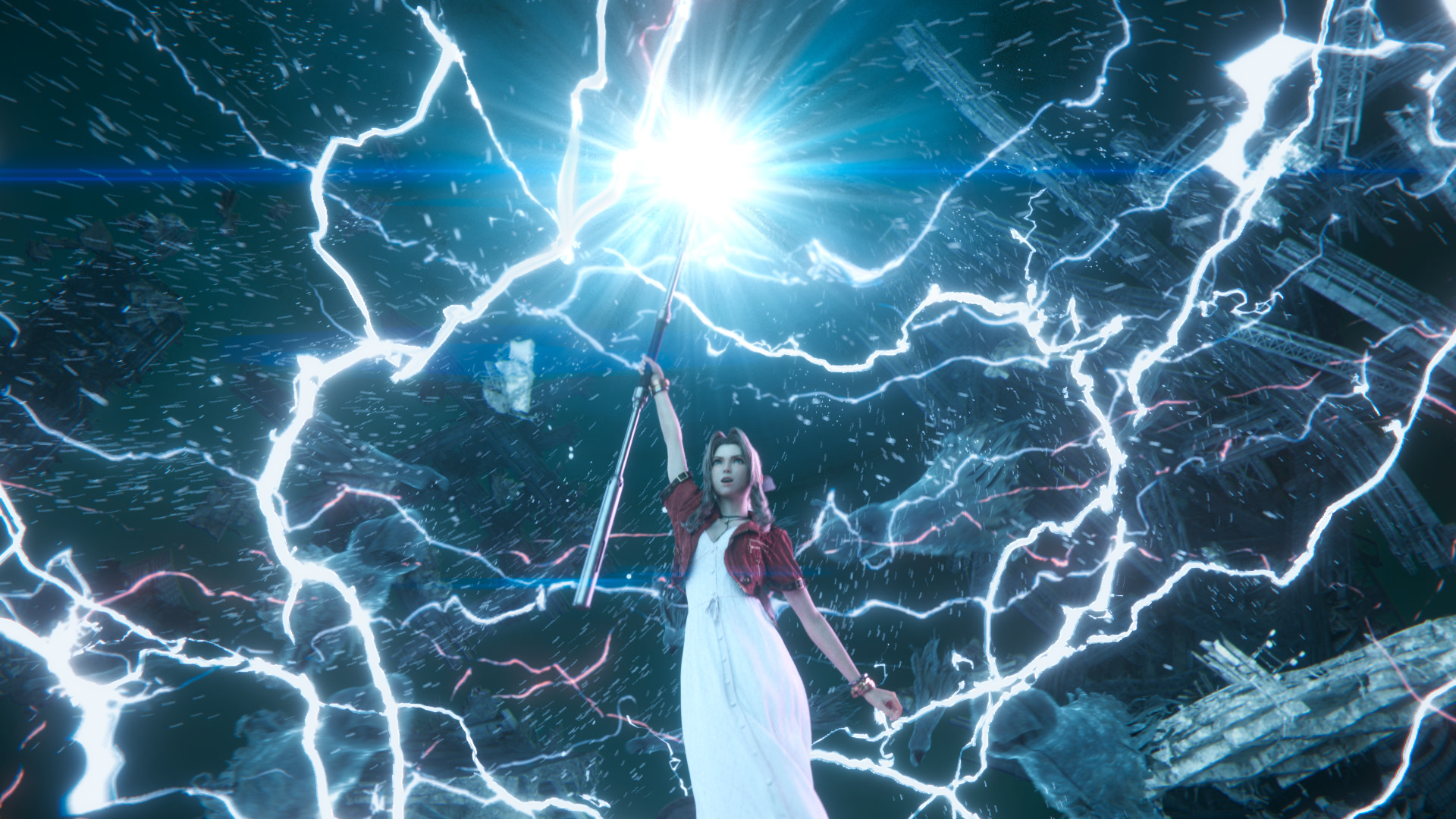 Aerith (Maaya Sakamoto) unleashes the lightning in Final Fantasy VII Rebirth (2023), Square Enix