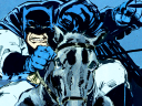 Batman leads the final charge in Batman: The Dark Knight Returns Vol. 1 #4 "The Dark Knight Falls" (1986), DC Comics. Words and art by Frank Miller.