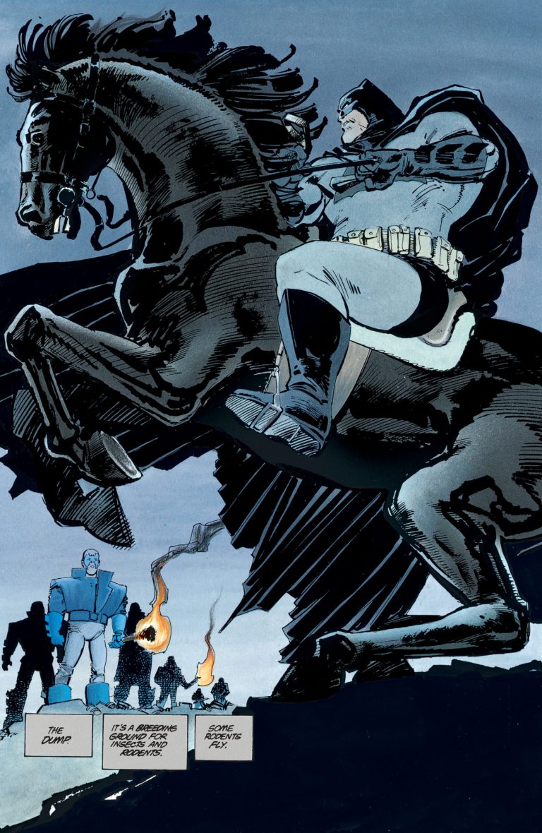 Batman rallies the Mutants in Batman: The Dark Knight Returns Vol. 1 #4 "The Dark Knight Falls" (1986), DC Comics. Words and art by Frank Miller.