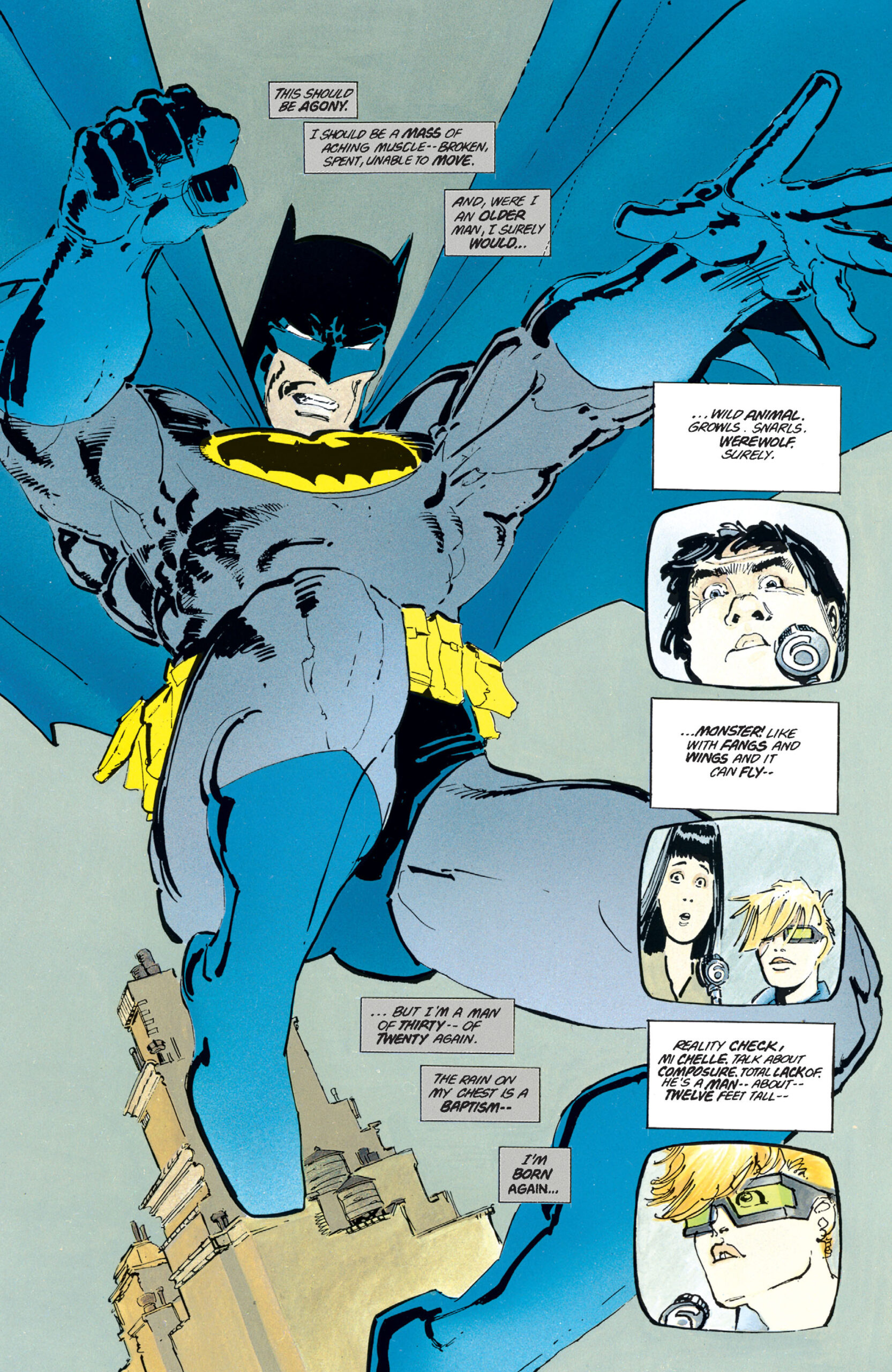 Batman cavalga mais uma vez em Batman: The Dark Knight Returns Vol. 1 #1 “O Retorno do Cavaleiro das Trevas” (1986), DC Comics. Palavras e arte de Frank Miller.