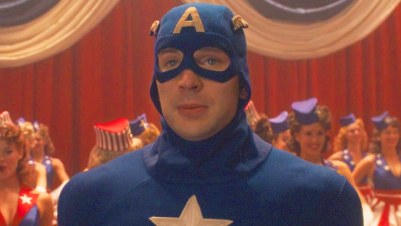 Steve Rogers (Chris Evans) makes his debut as his costumed alter-ego in Captain America: The First Avenger (2011), Marvel Entertainment