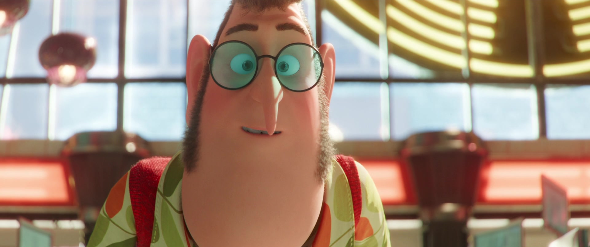Dr. Nefario (Russell Brand) attempts to keep Gru (Steve Carrell) from barging in on The Vicious Six in Minions: The Rise of Gru (2022), Illumination